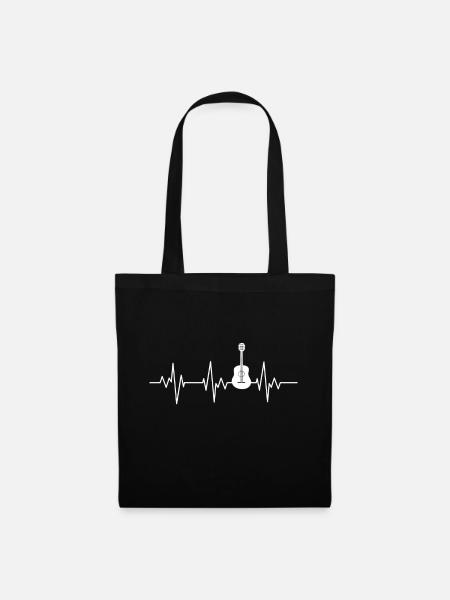 Gitarre EKG Herzschlag Symbol Gitarre Leidenschaft - Stoffbeutel - Schwarz