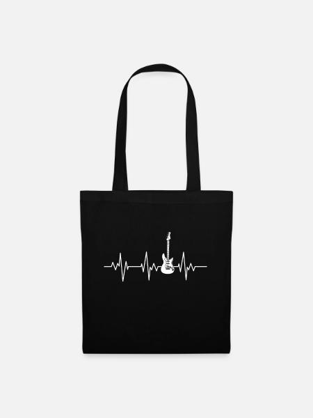 E-Gitarre EKG Symbol Gitarre Leidenschaft Hobby - Stoffbeutel - Schwarz