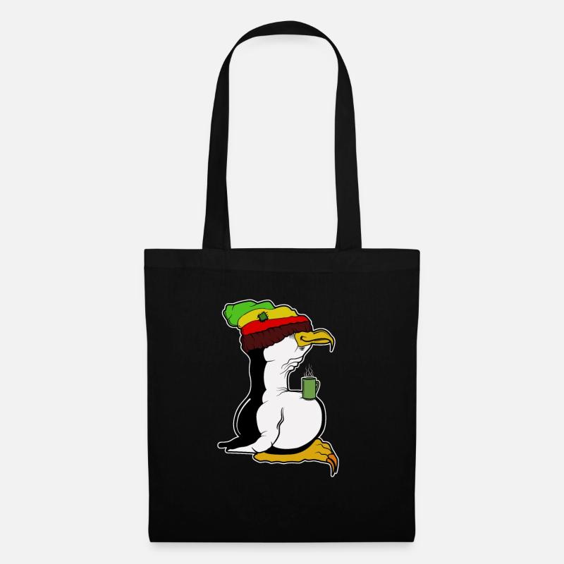 Tux Linux Pingouin Pingouin pause café maniaque Rasta - Sac en tissu - noir