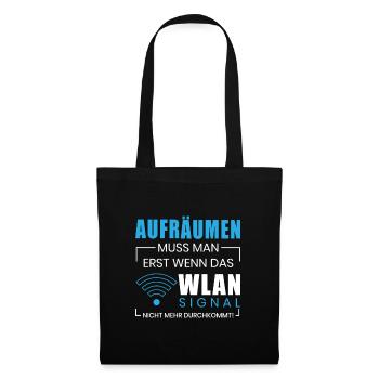 WLAN Signal Spruch Aufräumen Wireless Aufräumen - Stoffbeutel - Schwarz - Vorne