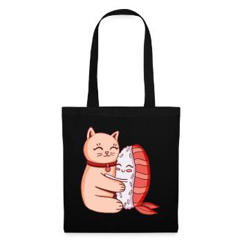 Chat mignon et sushi étreignant - Sac en tissu - noir - Devant