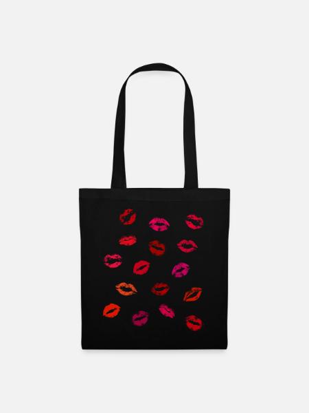 Lips & Kisses / Lippen & Küsse / Liebe / Verliebte - Stoffbeutel - Schwarz