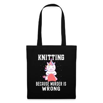 Vintage Knitting Because Murder Is Wrong Unicorn - Tote Bag - black - Front