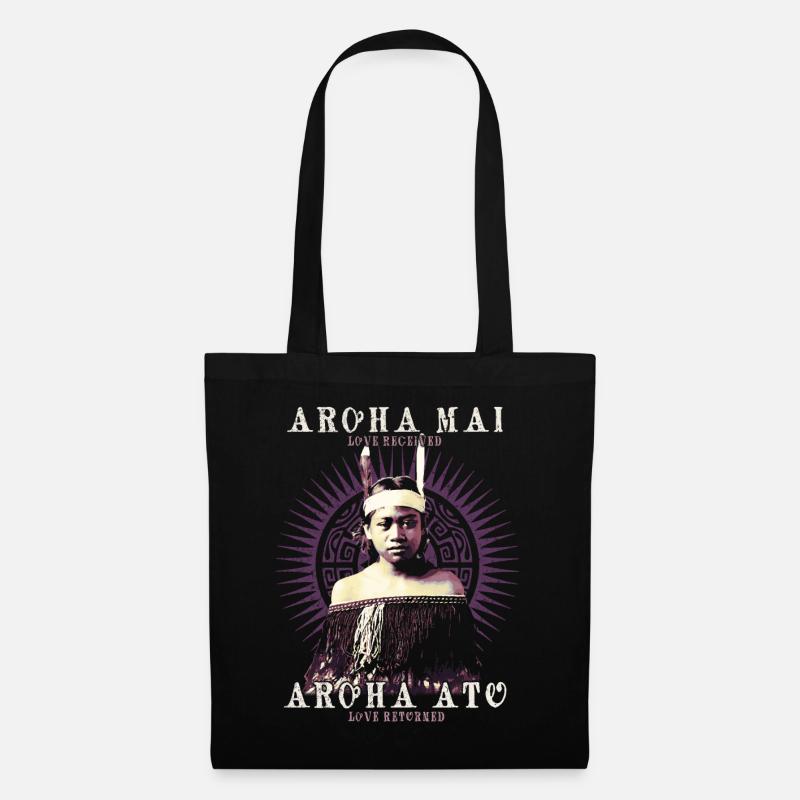Aroha Mai, Maori Liebe Sprichwort Design, NZ Kiwi - Stoffbeutel - Schwarz