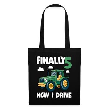 Tracteur Enfin 5 anniversaire cadeau jeune Drôle - Sac en tissu - noir - Devant