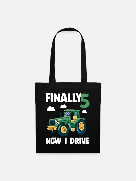 Traktor Endlich 5 Geburtstag Geschenk Junge Lustig - Stoffbeutel - Schwarz