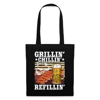 Grillen Chillen Bier Griller Geschenk Herren - Stoffbeutel - Schwarz - Vorne