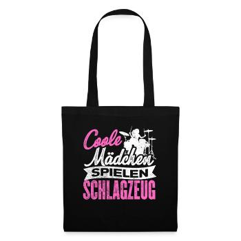 Coole Mädchen Spielen Schlagzeug Musikinstrument M - Stoffbeutel - Schwarz - Vorne