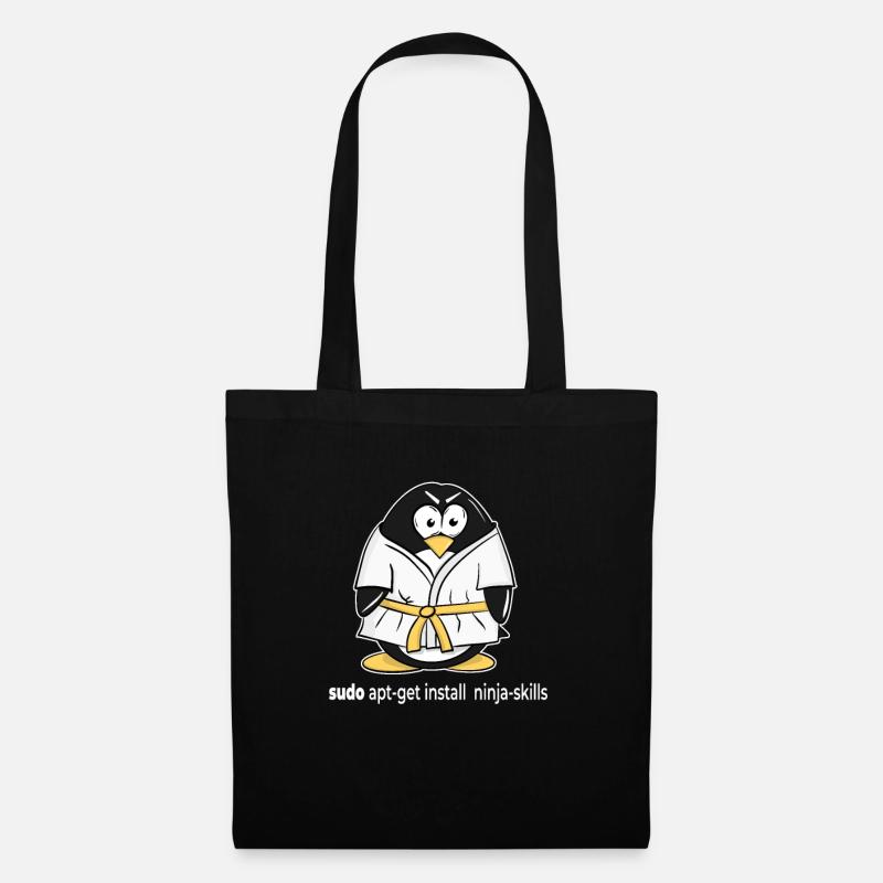 Linux Pinguin installiert seine Ninja Skills mit - Stoffbeutel - Schwarz