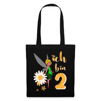 Ich bin 2 Jahre alt Fee Blumen Geburtstag Mädchen - Stoffbeutel - Schwarz - Vorne