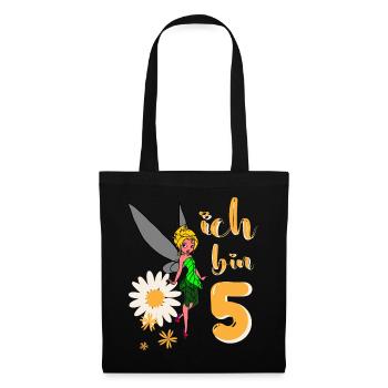 Ich bin 5 Jahre alt Fee Blumen Geburtstag Mädchen - Stoffbeutel - Schwarz - Vorne