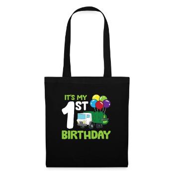 Es ist mein 1. Geburtstag Müllwagen 1. Geburtstag - Stoffbeutel - Schwarz - Vorne