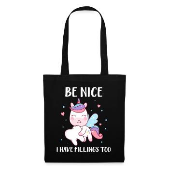 Be Nice I Have Fillings Too Einhorn Zahnfee mit - Stoffbeutel - Schwarz - Vorne