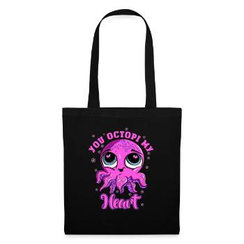 Pinky You Octopi My Heart Calamar Adorable - Stoffbeutel - Schwarz - Vorne