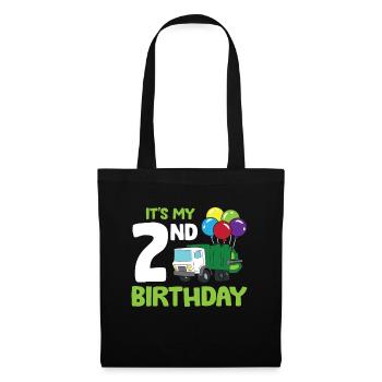 Es ist mein 2. Geburtstag Müllwagen 2. Geburtstag - Stoffbeutel - Schwarz - Vorne