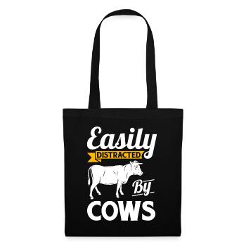 Facilement distrait par les vaches - Cadeau amusant pour les reproducteurs de vaches - Sac en tissu - noir - Devant