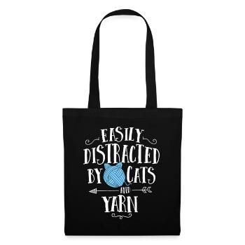 Easily Distracted By Cats And Yarn Knitting Yarn C - Tote Bag - black - Front
