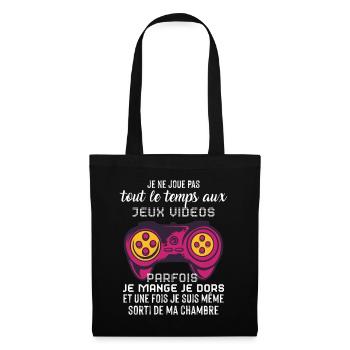 idée Cadeau garçon Gamer Accro Aux Jeux Vidéo - Sac en tissu - noir - Devant