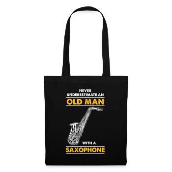 Männer unterschätzen niemals einen alten Mann mit einem Saxopho - Stoffbeutel - Schwarz - Vorne