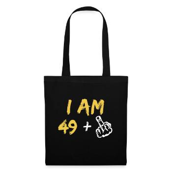 Ich bin 49 + Mittelfinger-Hand-T-Stück lustiger Vatiwitz - Stoffbeutel - Schwarz - Vorne