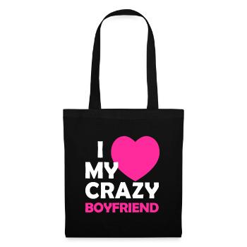 I Heart My Crazy Boyfriend Tshirt Drôle de Saint-Valentin - Sac en tissu - noir - Devant