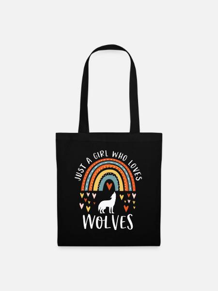 Nur ein Mädchen, das Wölfe liebt Regenbogengeschenke für Wol - Stoffbeutel - Schwarz