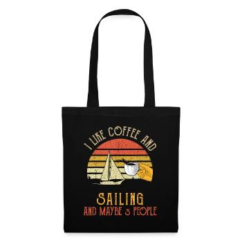 Ich mag Kaffee und Segeln vielleicht 3 Personen GeschenkeBoot - Stoffbeutel - Schwarz - Vorne