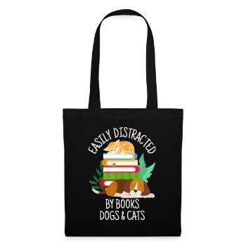 Facilement distrait par les chiens Chats et livres - Animal - Sac en tissu - noir - Devant