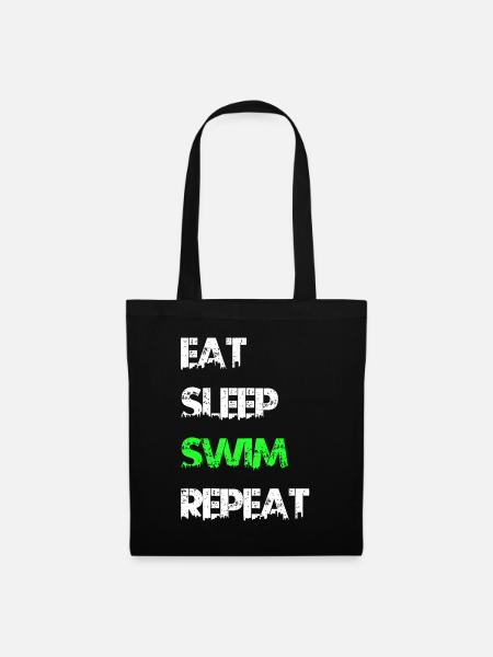 Eat Sleep Swim Repeat T-Shirt Funny Swimming Teehe - Tote Bag - black