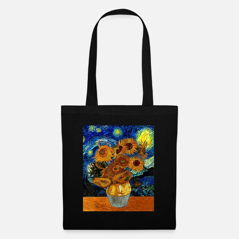 Vincent van Gogh Sternennacht Sonnenblumenkunst Berühmt - Stoffbeutel - Schwarz
