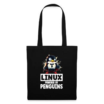 Linux Tux Penguin Powered by Sudo Superhero - Stoffbeutel - Schwarz - Vorne