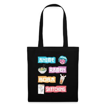 Anime Ramen Boba Skizzieren - Kawaii Anime Lover Gi - Stoffbeutel - Schwarz - Vorne