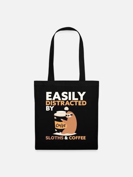 Leicht abgelenkt von Faultieren und Kaffee Faultier Kaffee - Stoffbeutel - Schwarz
