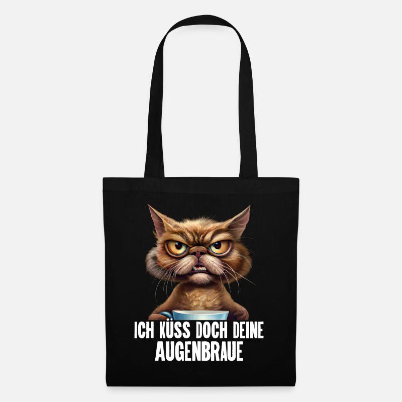 Katze Kaffee Lustige Sprüche - Stoffbeutel - Schwarz