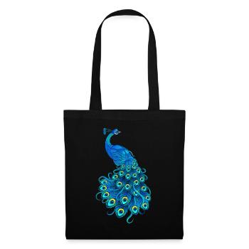 Blue Peacock Print Teal Feathers Bird Lover Men Wo - Sac en tissu - noir - Devant