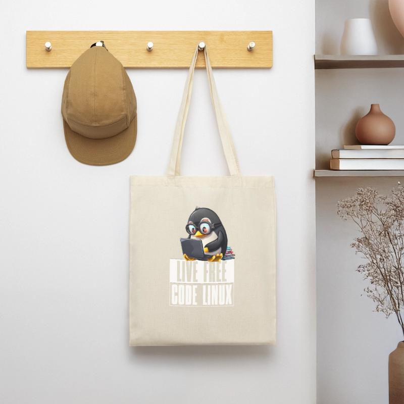 Live Free Code Linux Nerd Tux Nerdy Penguin Coding Stoffbeutel