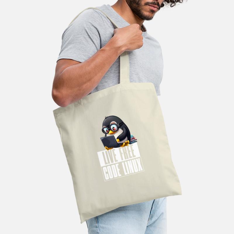 Live Free Code Linux Nerd Tux Nerdy Penguin Coding Stoffbeutel