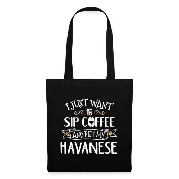Drôle de chien havanais et chemise de café - Sip and Petb - Sac en tissu - noir - Devant