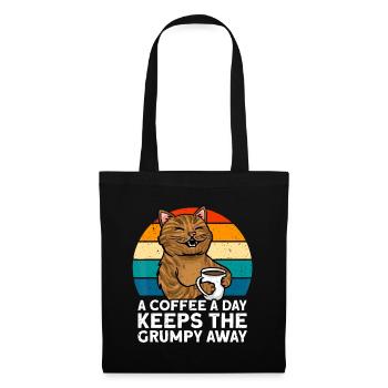 T-shirt de café drôle, chemise d’amateur de café, chat mignon - Sac en tissu - noir - Devant