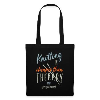 Lustiges Stricktherapie-Design, Strickstichnadel - Stoffbeutel - Schwarz - Vorne
