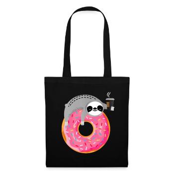 Paresseux sur beignet avec tasse de café fumant - Sac en tissu - noir - Devant