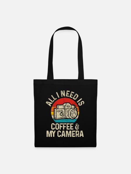 Fotograf Geschenk Kaffee & Kamera Lustiger Vintage Ph - Stoffbeutel - Schwarz