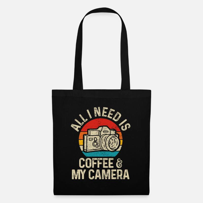 Fotograf Geschenk Kaffee & Kamera Lustiger Vintage Ph - Stoffbeutel - Schwarz
