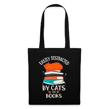 Easily Distracted By Cats And Books Cat Book Lover - Tote Bag - black - Front