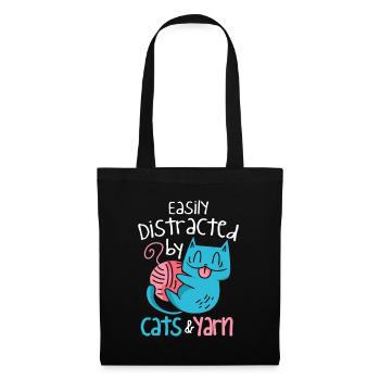 Chat À Tricoter Et Fil Félin Tricoteur Crochet - Sac en tissu - noir - Devant