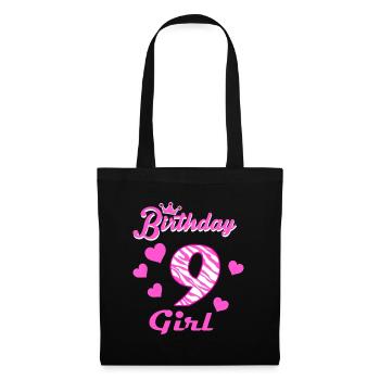 Joyeux anniversaire, Filles 9ème fête 9 ans Bdaya - Sac en tissu - noir - Devant
