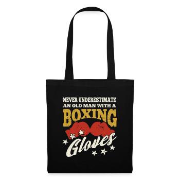 Never Underestimate An Old Man With Boxing Gloves - Stoffbeutel - Schwarz - Vorne