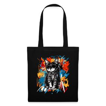 Chat cool avec des lunettes de soleil - Sac en tissu - noir - Devant