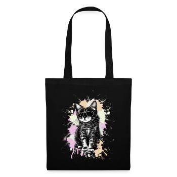 Chat cool avec des lunettes de soleil - Sac en tissu - noir - Devant