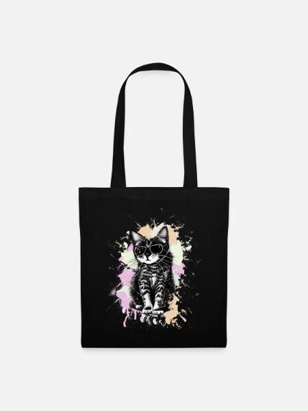 Coole Katze Mit Sonnenbrille - Stoffbeutel - Schwarz